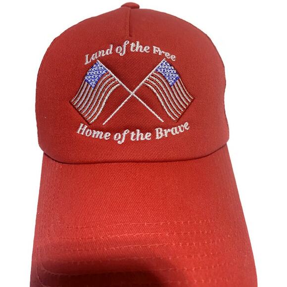 Land of The Free Home of the Brave Ball Cap Red Snapback Adjustable - Picture 2 of 8